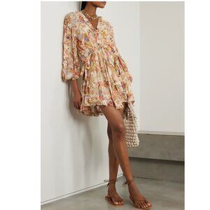 Zimmermann August Billow Frill Mini Dress Cream Floral Size S 1